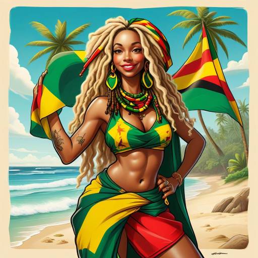 Reggae Beach Babe Pin-Up Art