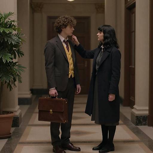 Young Man and Woman in Ornate Hallway