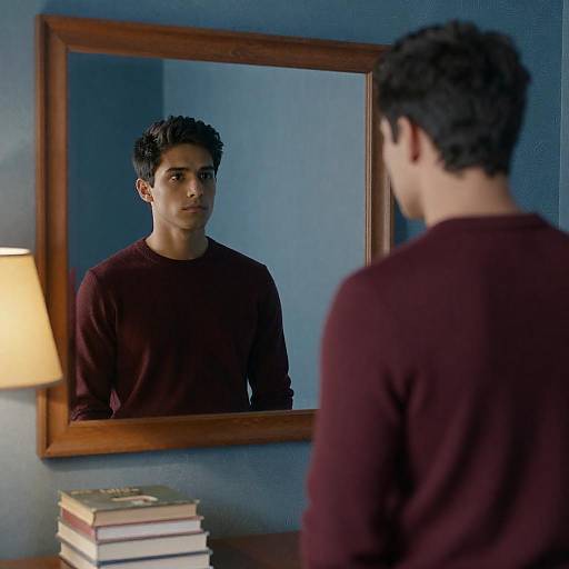 Young Man in Maroon Sweater Reflection