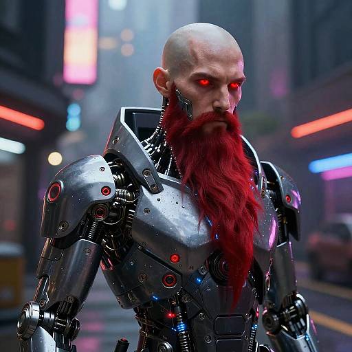 Futuristic Cyborg in Neon Cyberpunk City