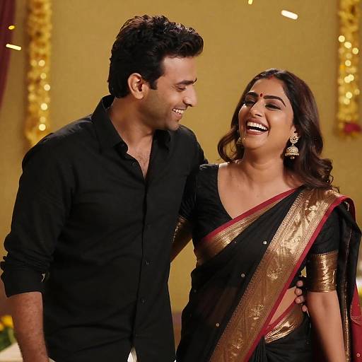 Smiling Couple in Traditional Indian Attire