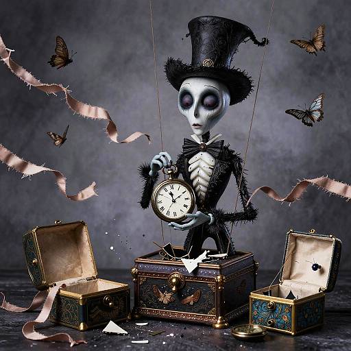 Whimsical Edward Gorey Style Marionette with Pocket Watch