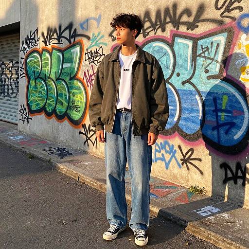 Young Musician in Sunrise Graffiti Alley