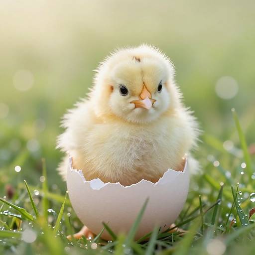 Fluffy Baby Chick in Morning Meadow
