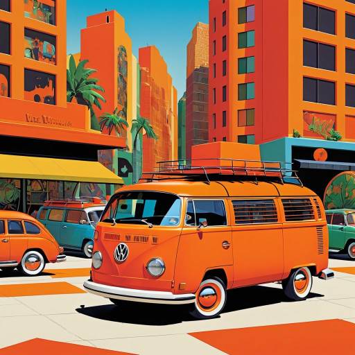 Vibrant Volkswagen Van in Comic Style