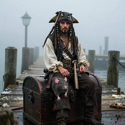 Pirate Rat with Dreadlocks on Dock