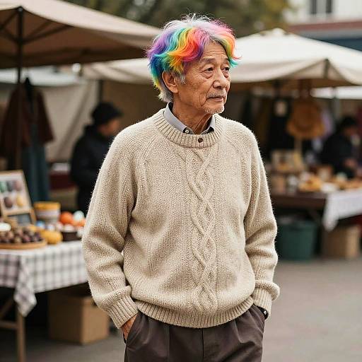 Elderly Man with Rainbow Hair Style