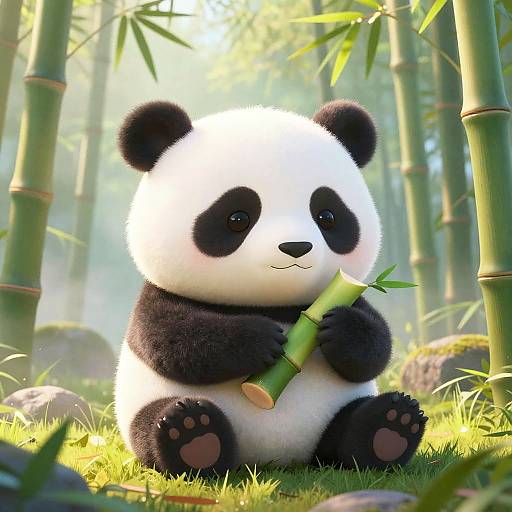 Chubby Panda in Sunlit Bamboo Glade