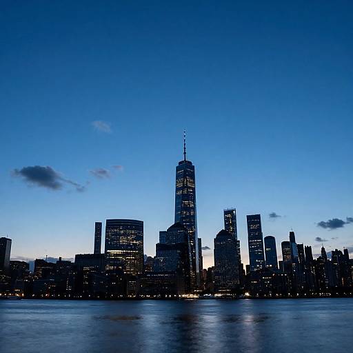 Serene Dusk City Skyline Reflection