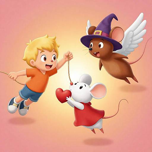 Three Flying Characters in Vibrant Action