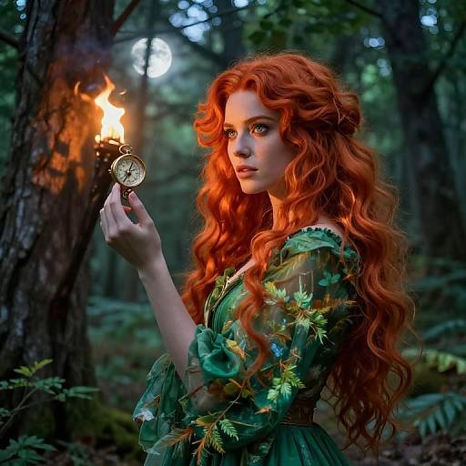 Enigmatic Elara in Ethereal Forest