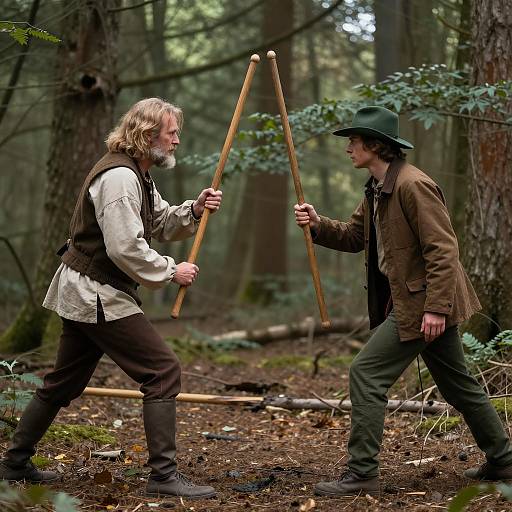 Duel of Two Men in Forest