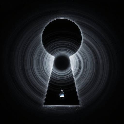 Digital artwork of a glowing keyhole with concentric light rings, revealing a single droplet at the bottom. Dark, mysterious background.