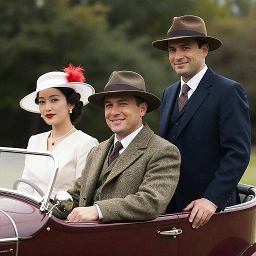 Vintage Car Photo with Stylish Friends