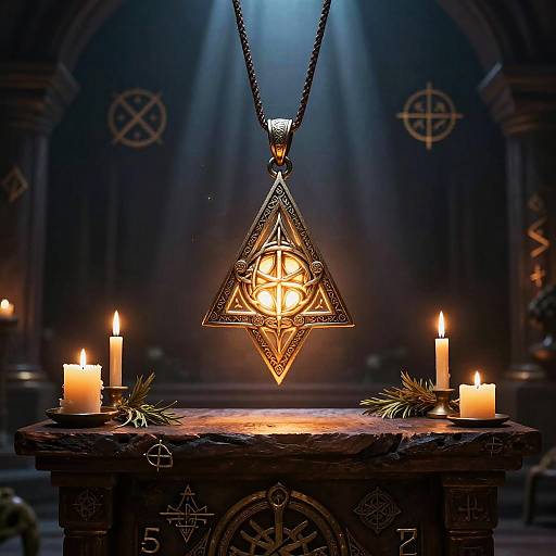 Glowing Triqueta Pendant in Mystical Chamber