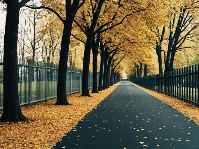 Autumn Park Road with Lined Trees