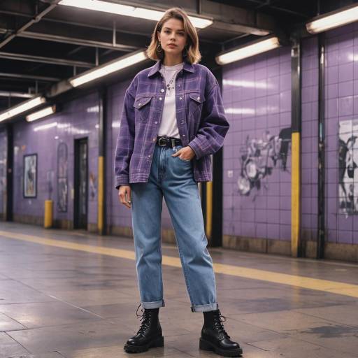Young Woman in 90s Grunge Fashion at Underground Station