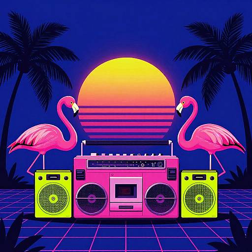 Retro 80s Synthwave Boombox Scene