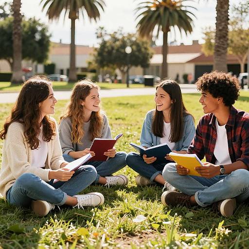 Teen Friends Studying Outdoors in Park