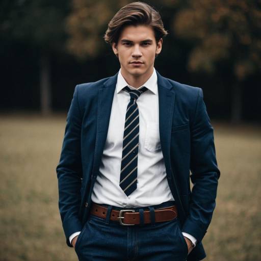 Young Man in Blue Suit Standing Outdoors