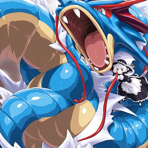 Illustration of Gyarados, pokemon in the style of Dd (ijigendd)