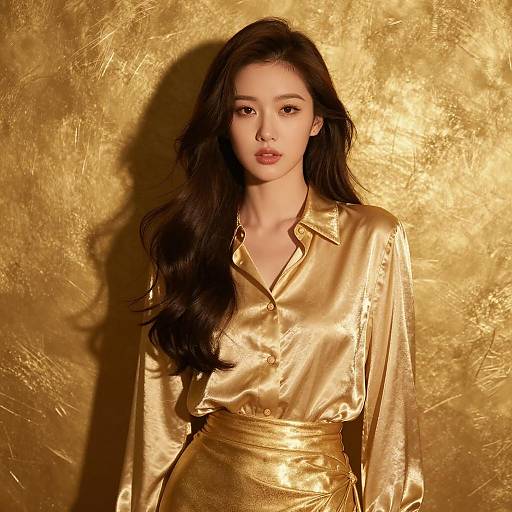 Elegant Woman in Gold Outfit