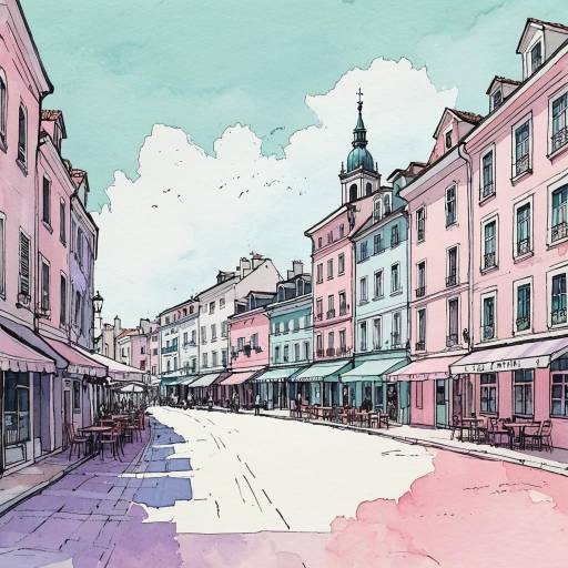 Pastel Watercolor Town Square