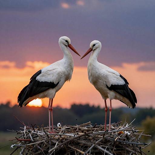 Storks at Sunset in their Nest