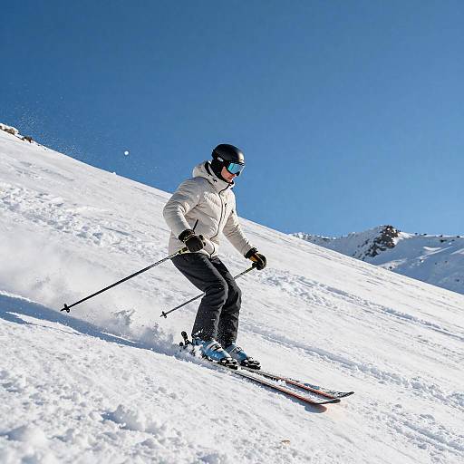 Energetic Male Skier on Sunlit Snow