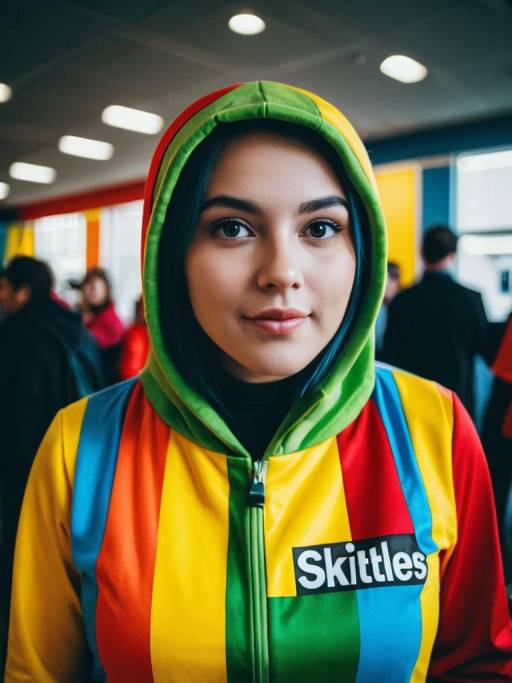 Person Wearing Skittles Costume Hoodie