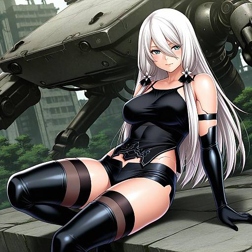 Illustration of A2 (nier:automata), nier (series) in the style of Chiba toshirou