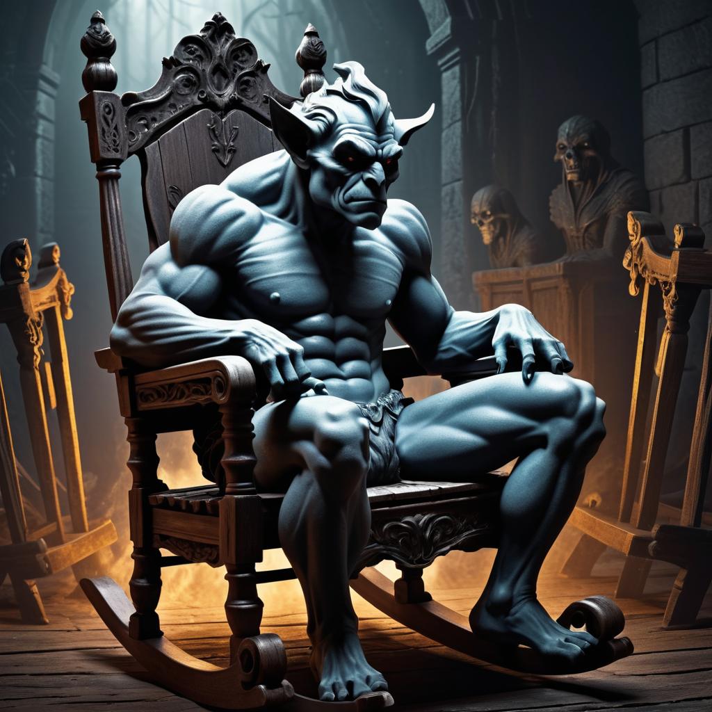 Haunting Gargoyle on Rocking Chair