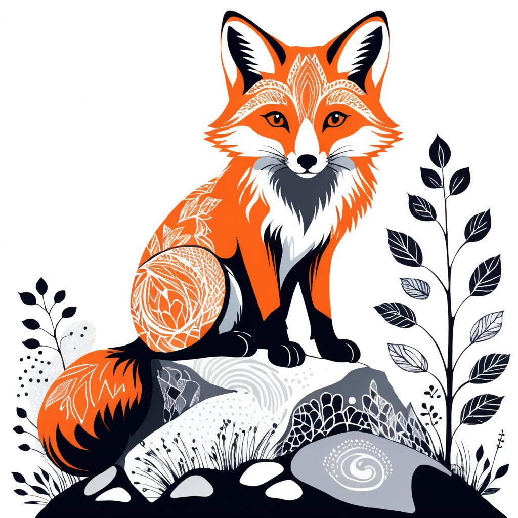 Vibrant Minimalistic Fox Illustration Art