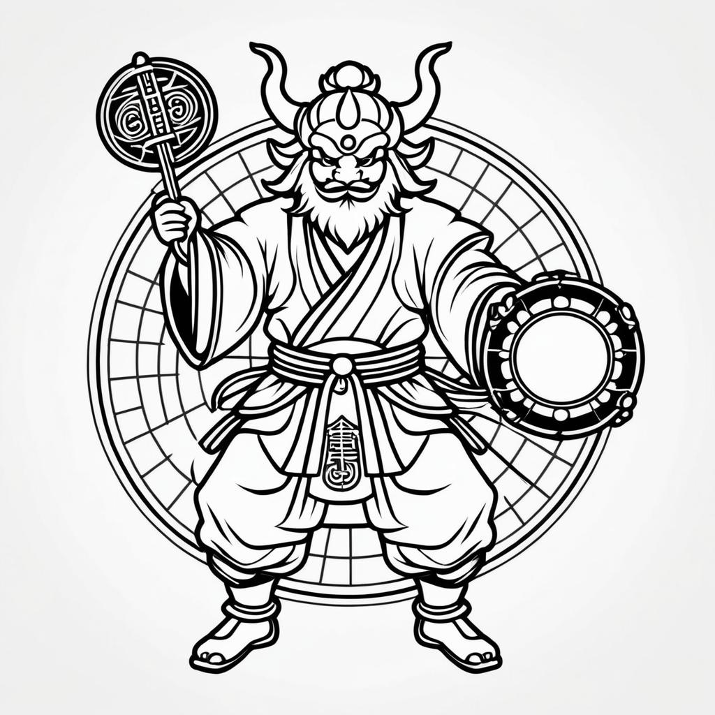 Minimalist Raijin Outline with Drums