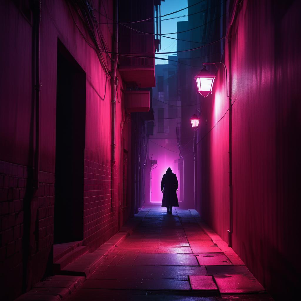 Mysterious Shadowy Alleyway at Night