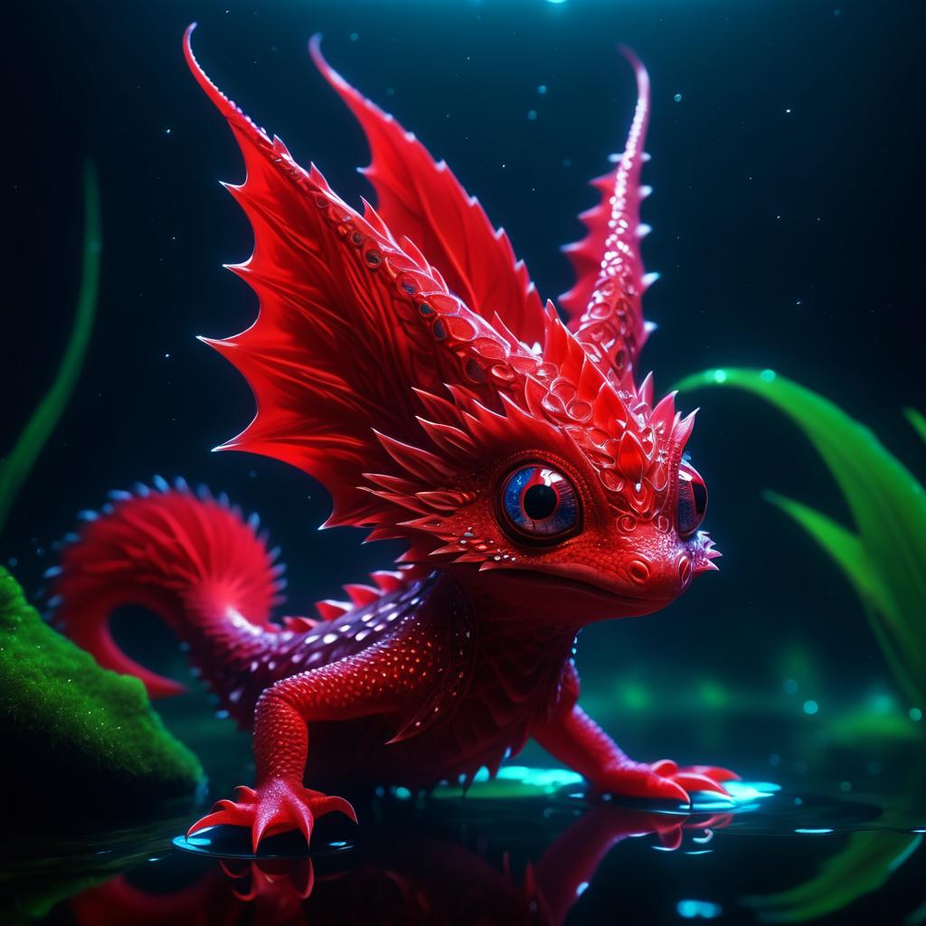 Whimsical Red Scaly Creature in Water