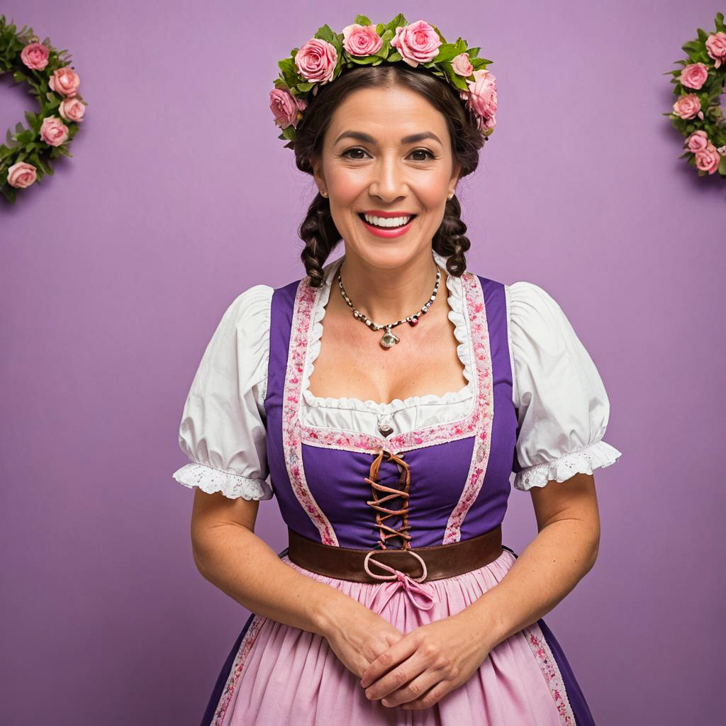 Joyful Beer Maid in Bavarian Dress