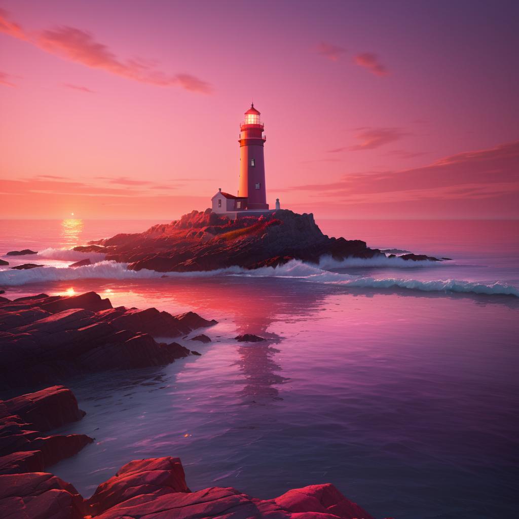 Serene Twilight Lighthouse on Rocky Shore