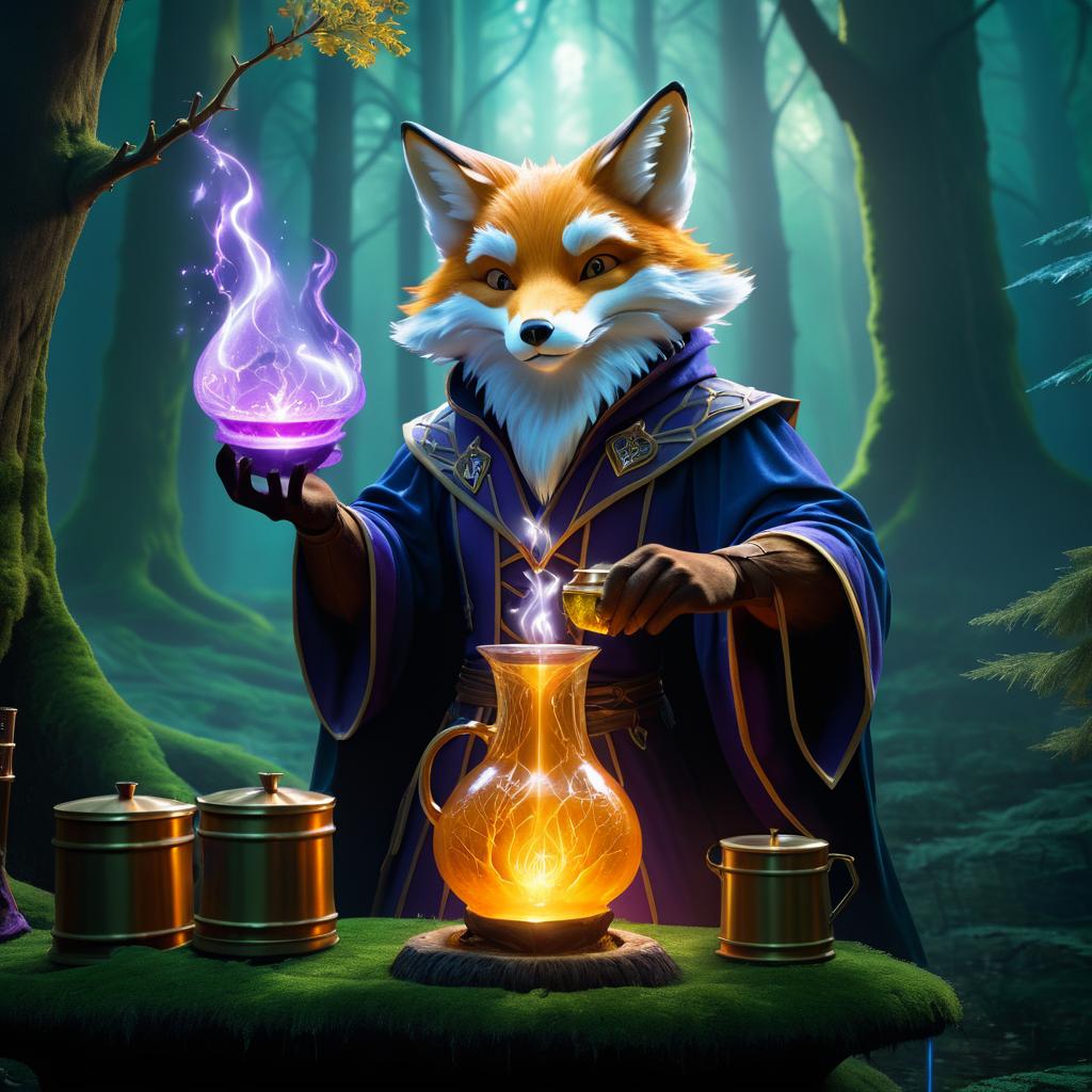 Cinematic Fox Alchemist in Mystic Forest