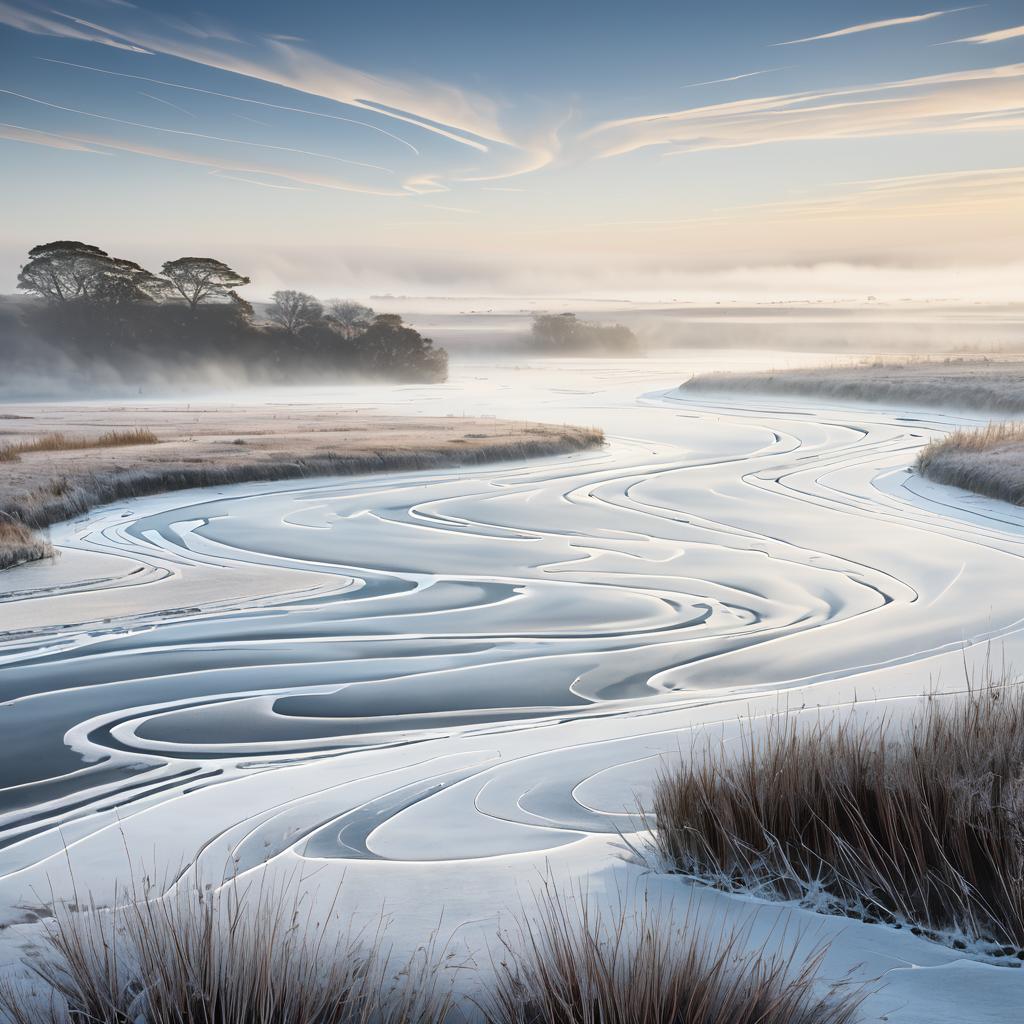 Misty River Through Frosted Moor Landscape