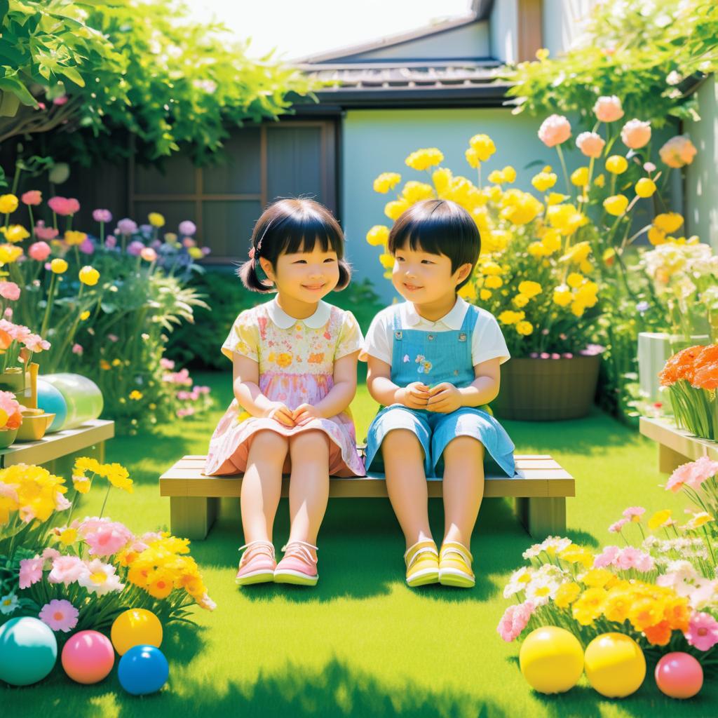 Playful Siblings in a Sunny Backyard