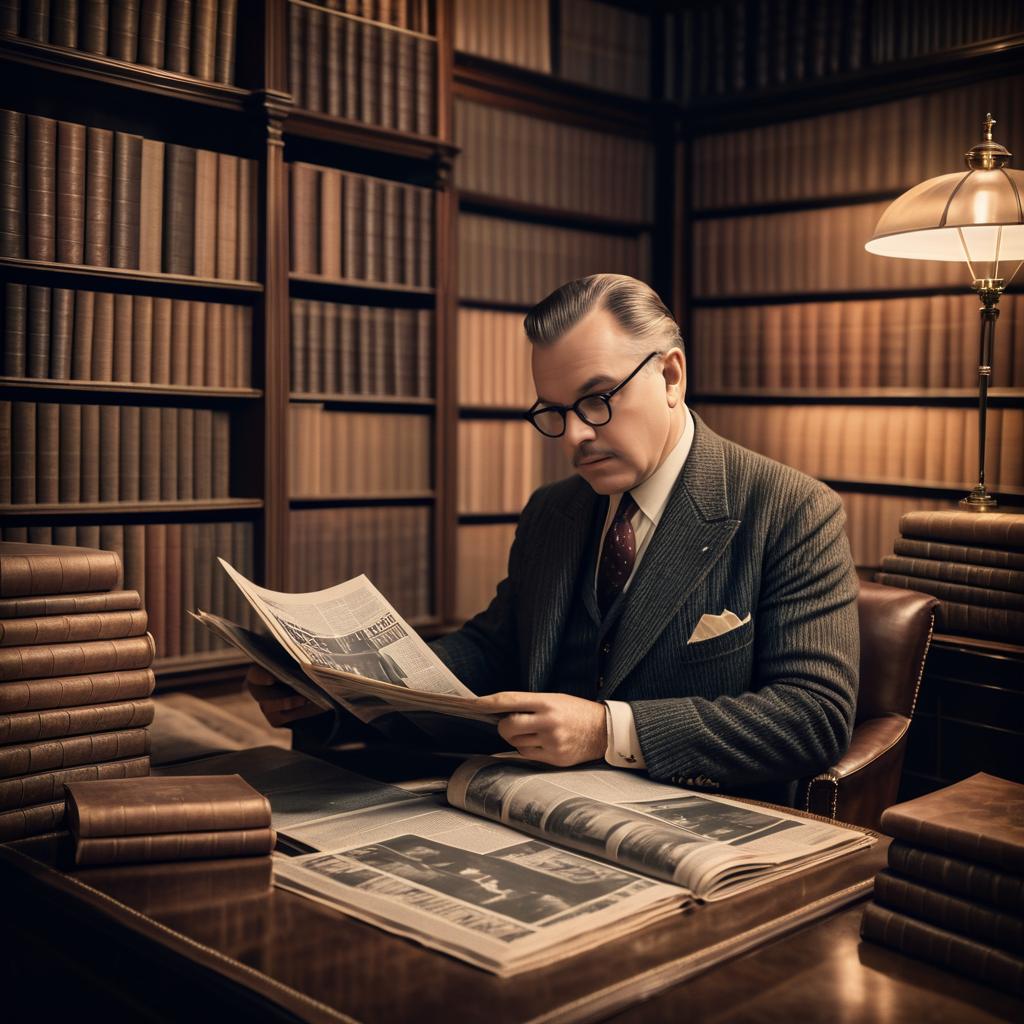 Vintage Gentleman in Cozy Library Scene