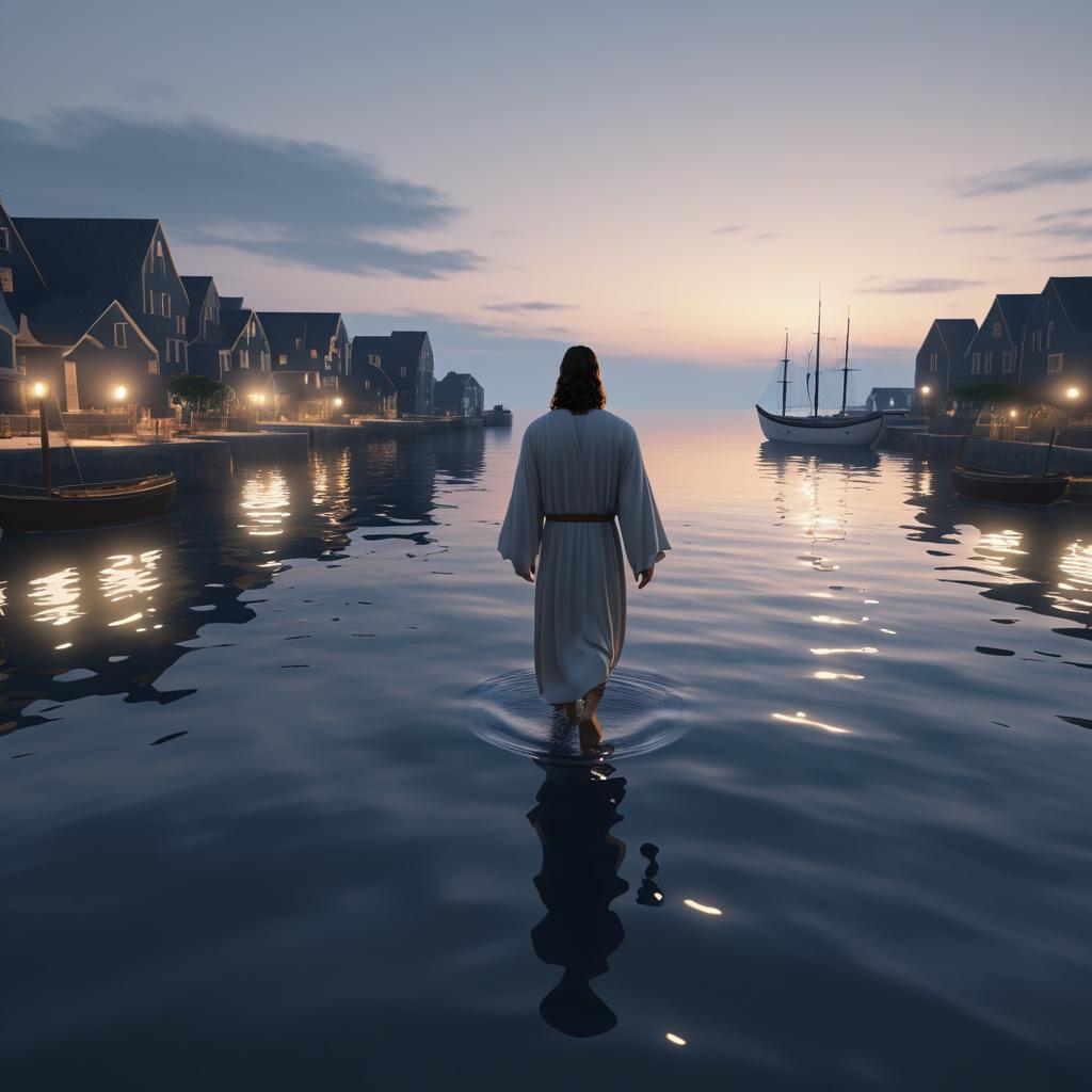 Jesus Walking on Water at Twilight