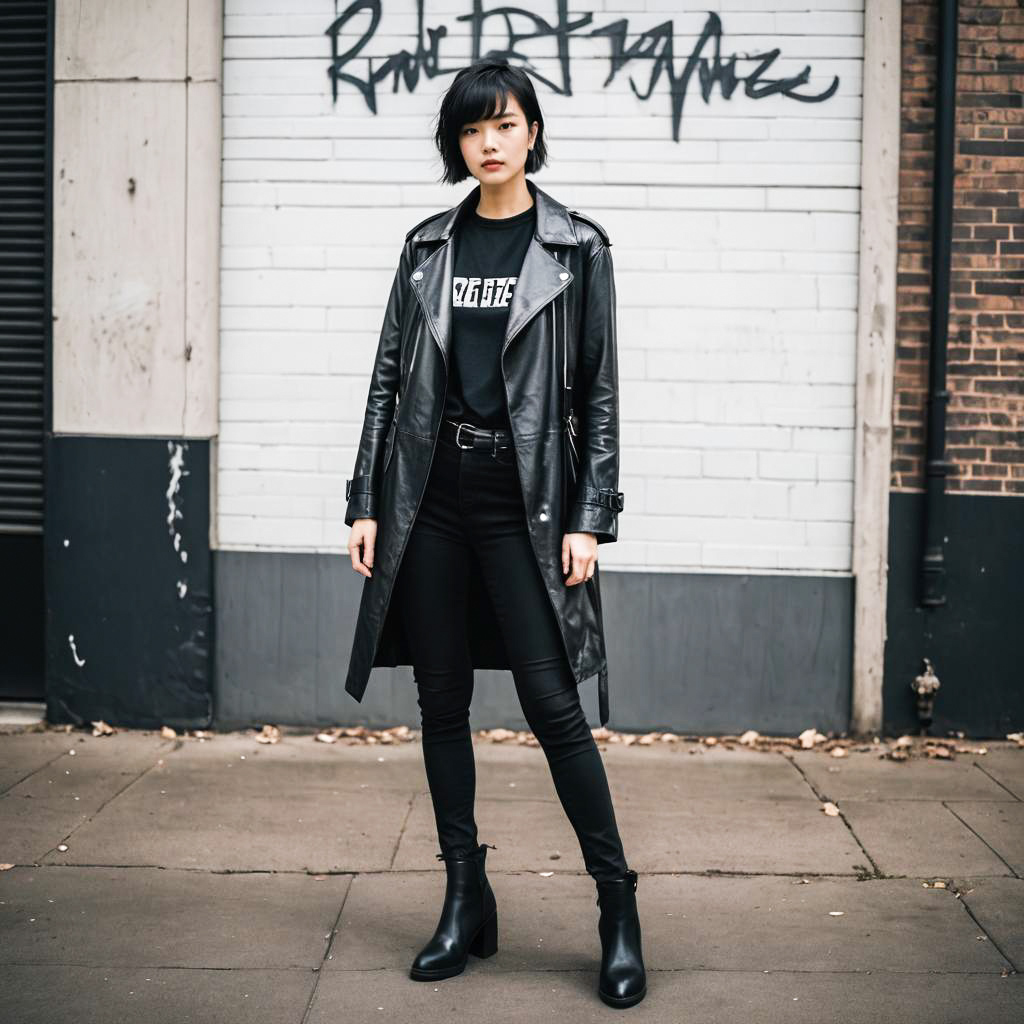 Edgy Young Woman in Grunge Concert Style