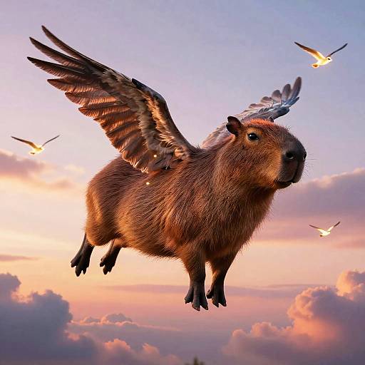 Graceful Flying Capybara at Sunset