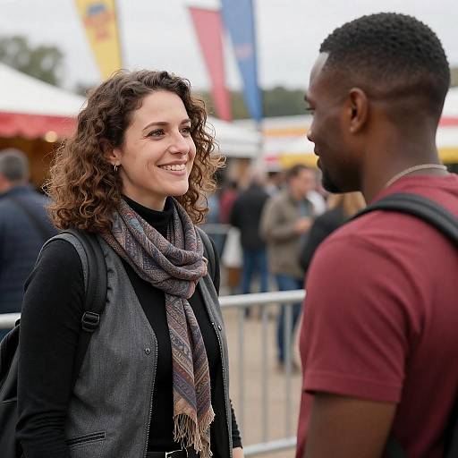 Smiling Couple at Busy Fair