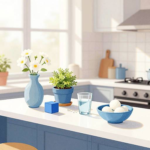 Bright Pastel Kitchen Scene Sketch