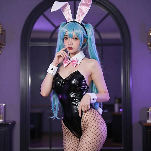 Seductive Bunny Suit with Blue Pigtails