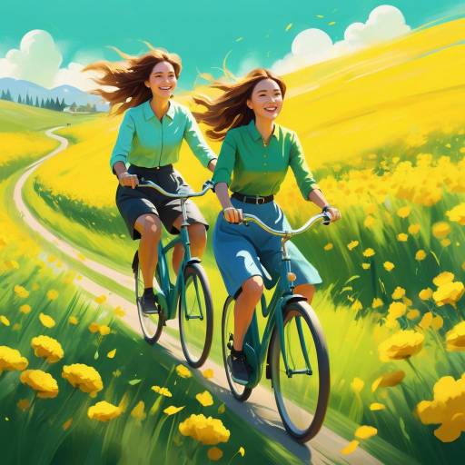 Joyful Bicycle Ride Through a Meadow