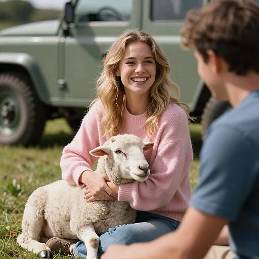 Joyful Outdoor Moment with Sheep